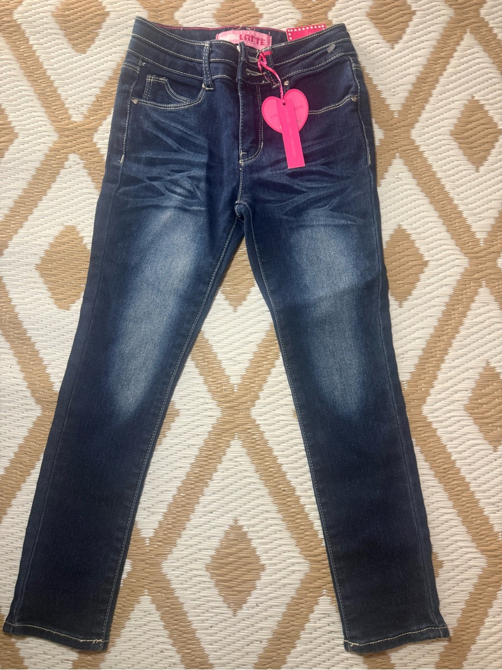Pink Latte Girls Skinny Dark Wash Blue Denim Jeans Size 6X Pockets Button/Zip